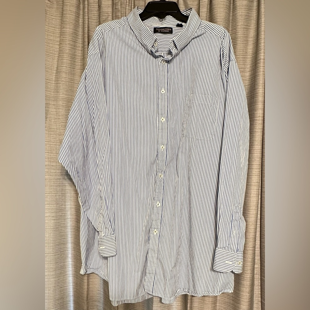 Men’s 4x Roundtree and Yorke blue striped long sleeve shirt
